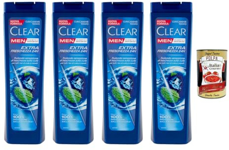 Italian Gourmet shampoo antiforfora 24h Menthol, Anti-Schuppen, 4 x 225ml | Per uomo, effetto fresco; kühlendes Pflegegefühl, reinigt Haar und Kopfhaut, Gesamtnettogewicht 900 ml + Kostenlos Polpa 400g