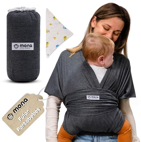 Fular Portabebés Recién Nacidos, 95% algodón 5% elastano, Porteo Seguro | Algodón suave y transpirable, fácil de colocar y ajustar; porteo desde prematuro hasta 15kg, unisex, incluye bolsa y babero.