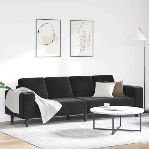 LoogCape Schwarzes Samt Sofa Set, 4-Sitzer Couch mit Holzrahmen, Moderne Wohnzimmer Lounge Möbel, höhenverstellbar, pflegeleicht, für stilvolles Entspannen, inklusive Rückenkissen