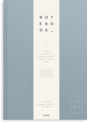 Burde Notizbuch Textil hellblau liniert A4: Edles Notizbuch eingebunden in feinen Leinen.