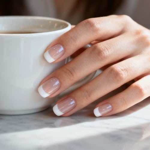 Aribliseza Press on Nails, 20 Pieces, Gel Nail Strips, White French Tip with Clear Base, DIY Manicure, Beginner-Friendly