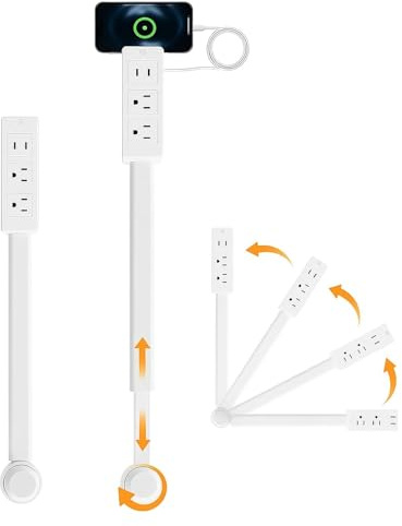 Electrical Outlet Extender Stic, Wall Power Socket Expander Extendable Rotating Electric Outlet Plug Adapter Features USB-A USB-C 2 AC Outlets Nightstands Sofa Desks and More