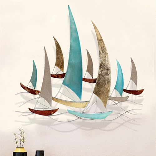 CFDZCP Segelboot Wandskulptur 3D-Wanddeko Aus Metall: Segelboot, Maritimes Wandposter Im Küstenstil, 84 Cm L X 79 Cm H, Schiffs- Und Bootsanhänger For Aufhängen, For Wohnzimmer Und Schlafzimmer