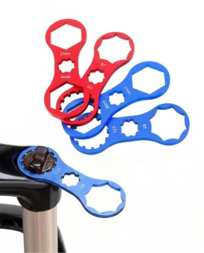 TISCH Federgabel Werkzeug 4er-Set (2x Blau, 2x Rot) Fahrradschlüssel für SR Suntour XCR/XCM/XCT/RST MTB, zur Gabelkappen-Demontage & -Montage