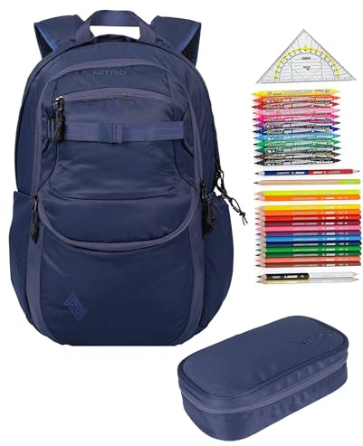 NITRO Schulrucksack 3 Teile Set Future Hero Night Sky 1986 rmv | Jungen Mädchen Schultasche Schulmappe Schulrucksackset mit 31tlg. Stifte Füllung
