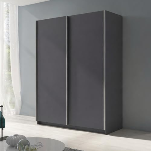 Home Collective Schwebetürenschrank Kleiderschrank Schrank mit Schiebetüren | viel Stauraum mit 4 Einlegeböden & Kleiderstange | modern Schlafzimmer Jugendzimmer Möbel | Graphit | 150x198 cm