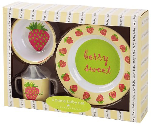 Elegant Baby 3-teiliges Melamin-Set Berry Sweet inklusive Teller, Schüssel und Schnabeltasse