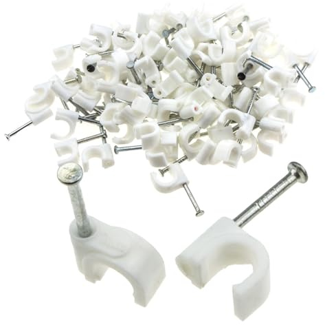 Round White 7mm Cable Clips Secure Fastenings Cables [100 Pack]