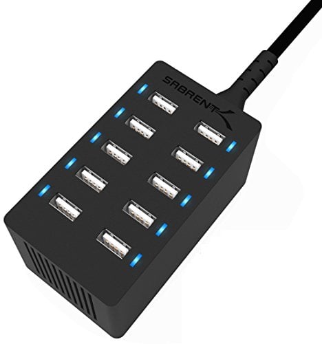SABRENT USB Ladegerät, 60Watt 10ports USB-Schnellladegerät Ladestation Mehrfach, mit Netzteil, Ladestation für MacBook, USB-C Laptops, Nexus, iPhone, Samsung Galaxy (AX-TPCS)