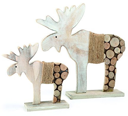 Small Foot Deko-Elch „Baumscheiben“, 2er Set Weihnachtsdekoration, Holz, weiß/natur, 28 x 6 x 30 cm