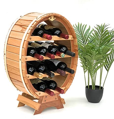 DanDiBo Weinregal Holz Weinfass für 12 Flaschen Natur lackiert Bar Flaschenständer Fass Flaschenhalter Flaschenregal