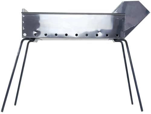 MISTERMOBY Fornacella Arrosticini, Acciaio - Barbecue Canaletta per Spiedini, Salsicce, Souvlaki, Kebab - 50 cm (38 + 12 Cm.) con Gambe in Ferro - Made in Italy - Artigianale e Compatta