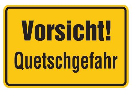 Buddel Bini Qualitäts - Aluminium Schild Vorsicht! Quetschgefahr 200x300 mm geprägtes Aluschild 0,6 mm Alu