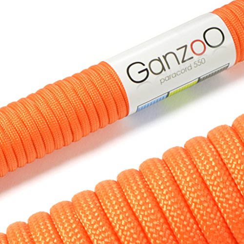 Ganzoo Paracord 550 Seil Orange 4mm Schnur Typ 3, Nylon & Polyester, ideal für Basteln von Hundeleine Halsband Armband/Camping Survival und Outdoor 15 Meter Allzweckseil 7 Innenstränge