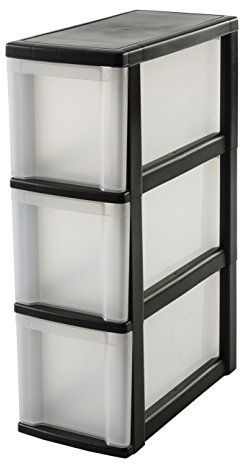 Iris Ohyama, Aufbewahrungsturm aus Kunststoff, 10-Liter-Schreibtischschublade, 3 Schubladen, mit Rollen, NSC-203, Schwarz, ergonomischer Griff ? B40 x T20 x H62 cm
