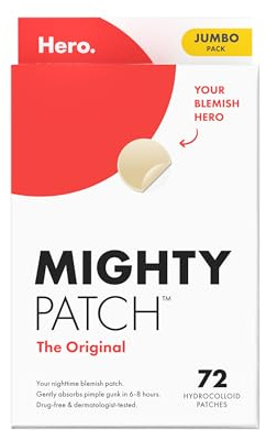 Mighty Patch Original patch from Hero Cosmetics – The #1 Hydrocolloid Acne Pimple Patch for Shrinking Zits and Whiteheads in 1 use; Nighttime Spot Stickers for Face and Skin (72 Count)