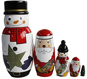 FunnyGoo Colourful Handmade Wooden Christmas Nesting Dolls Russian Doll Kits Xmas Christmas Decoration (Santa Claus & Snowman)