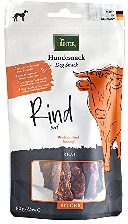 HUNTER REAL STICKS Hundesnack, getreidefrei, ohne Zuckerzusatz, 80 g, Rind