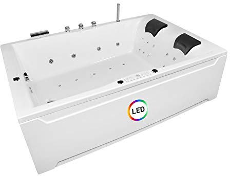 AQUADE Whirlpoolbadewanne Hamburg 180x120cm Lux XL mit Armatur, 30 Kunststoffdüsen, Acryl, Freistehend, Modern, für 2 Personen