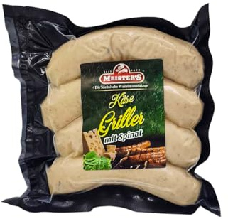 BBQ Käsegriller mit Schinken & Spinat | Gourmet Bratwurst mit Käse Edamer | Bautzner Wurst zum Grillen und Braten | Grillwürstel 4x 90g