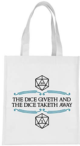 clothinx The Dice Giveth The Dice Taketh Away Rollenspiel Pen and Paper Einkaufstasche Weiß