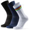 DANISH ENDURANCE Fahrrad Socken, Rennrad Socken, Gepolstert, Unisex, für Herren & Damen, 3 oder 5 Paar, Mehrfarbig (1 x Gestreift, 1 x Schwarz, 1 x Dunkelblau), 43-47