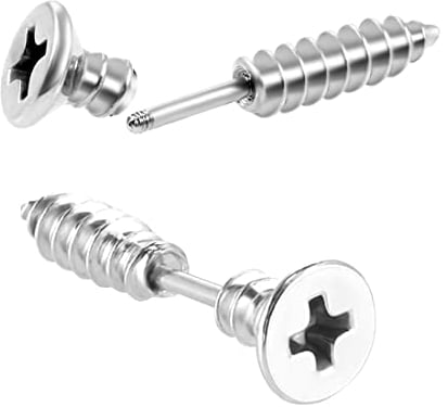 LEEQ 2pcs Frauen Männer Punk Edelstahl Schraube Ohrstecker Ohrringe Schmuck Silber()