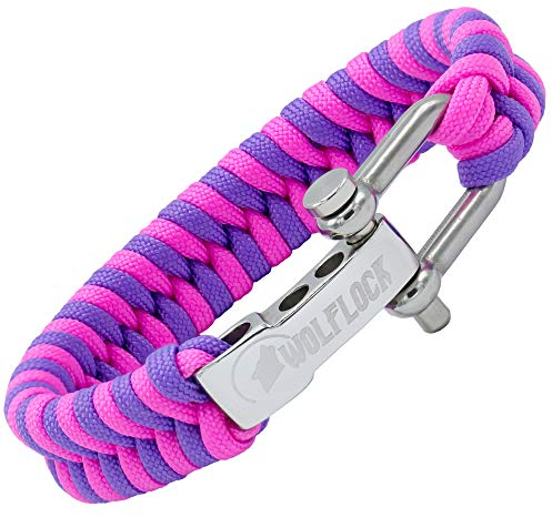 Wolflock Premium Paracord Armband für Männer - Handgeflochten mit Edelstahlverschluss in Pink/Lila