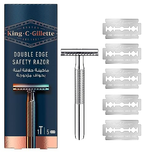 King C. Gillette Double Edge Safety Razor for Men, Gillette Razors for Men, 5 Platinum Coated Double Edge Razor Blades, Safety Razors for Men, Mens Razors for Shaving, Razor Blades Men