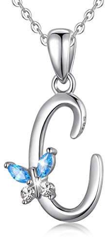 EUDORA Harmony Ball Kette mit Buchstaben C Ketten für Damen Sterling Silber 925 Halskette mit Namen Schmetterling kette mit Zirkonia Alphabet Initialen C Anhänger Schmuck für Frauen Mama Geschenk