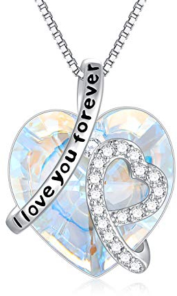 AOBOCO Kette Herz Damen Sterling Silber Ich Liebe Dich für immer Halskette, Hochzeitstag Geburtstagsgeschenk für Frauen Mama Freundin Sie (Weiß-I Love you forever)