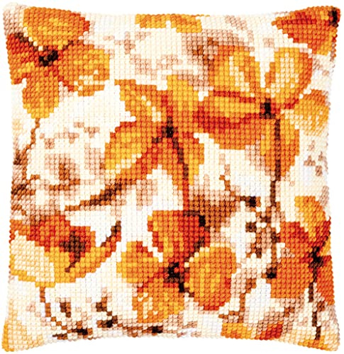 Vervaco Kreuzstich Stickpackungen Kissen Stickerei Set Anfänger Vorgedruckt Herbstsamen DIY Set Kreativ Set Für Erwachsene Dekoratives Kissen ca. 40 x 40 cm Bastelset Handwerker Haus Dekoration
