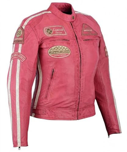 PRO FUTURE Giacca Moto Pelle Scooter Cafe Racer,Naked da Donna Vintage (L, ROSA)