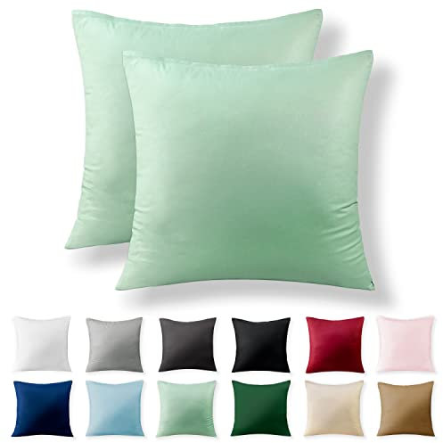 Alreya 2er-Set Renforcé Kissenbezug 40 x 40 cm - 100% Baumwolle mit YKK Reißverschluss, Superweicher Kopfkissenbezug 40x40, Kissenhülle, Grün, nur Kissenbezug