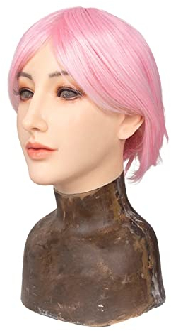 XSWL Realistische weibliche Kopfmaske aus Silikon, weiche Requisiten, Make-up-Maske für Crossdresser, Transgender, Mann zu Frau, Halloween, Cosplay,Tan,Makeup