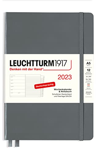 LEUCHTTURM1917 365675 Wochenkalender & Notizbuch Medium (A5) 2023,12 Monate, Anthrazit, Deutsch