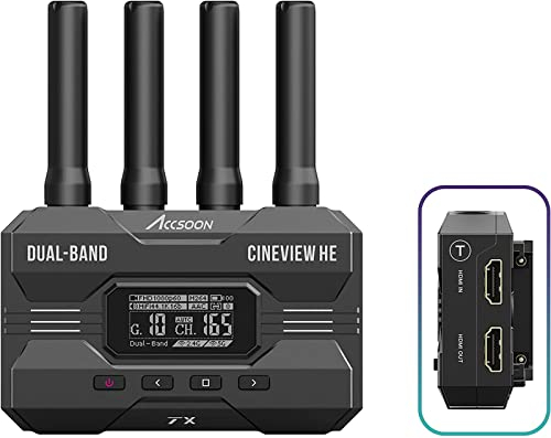 Accsoon CineView HE-TX-Transmisor inalámbrico HDMI, Doble Banda, 2.4GHz 5GHz,365.76m 0.06s HD Control de cámara iOS y Android para TIK-Tok, Youtube y Streaming en Directo.