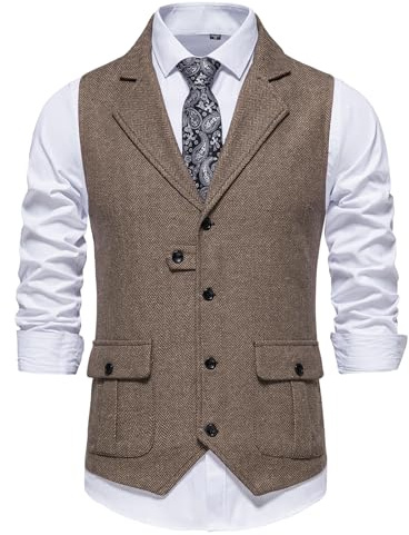 MakingDa Gilet da uomo senza maniche con scollo a V in tweed e tasca, L