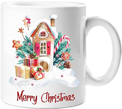 Star Online Christmas Gifts for Men Women Kids Almost Christmas Tree Mug White Ceramic Tea Cups 11oz Cute Xmas Mugs Friends, Parents, Children (X-mas House Mug)