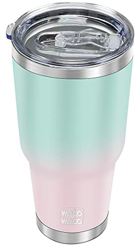 WETOWETO 30oz Tumbler, Stainless Steel Vacuum Insulated Water Coffee Tumbler Cup, Double Wall Powder Coated Spill-Proof Travel Mug Thermal Cup(Green-Pink Gradient, 1 Pack)