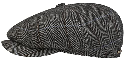 Stetson Hatteras Gallanger Wool Flatcap Klassisch Elegante Schirmmütze Made in EU Herren Herbst Winter grau-schwarz L (58-59 cm)
