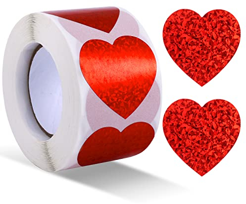 500 Stück Valentinstag Herz Aufkleber, 3,8 cm Herz-Sammelalbum-Sticker, Liebesaufkleber für Valentinstag, Jubiläum, Hochzeit, Geburtstag, DIY-Verschönerung (Rot)