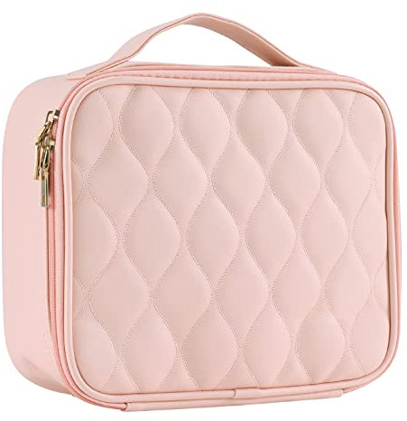 Joligrace Makeup Bag Cosmetic Case Vanity Travel Beauty Box Make Up Train Case Hairdressing Tools Organiser with Adjustable Compartment, Artist Pink