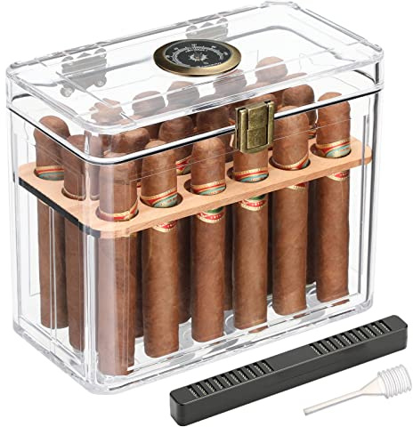 FANKAI Cigar Humidors, Acrylic Humidor Cigar Box, Cigar Accessories with Hygrometer&Humidifier, Cigar Gifts for Men, Humidor with Cedar Wood Tray,Father's Day,Christmas Day