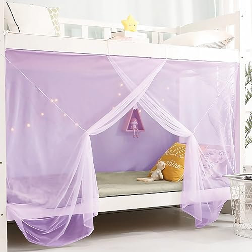 Eimilaly 8 Ecke Bett Baldachin Vorhänge für Mädchen Jungen Bett Dekor, Bett Baldachin für Schlafsaal, Hochbett, 1-1.8M Bett oder Outdoor-Camping, Passend für 1M Bett/Einzeltür Purple