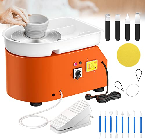 Potuem Pottery Wheel 350W, Electric Pottery Wheels 25cm Turntable, Pottery Forming Machine with Foot Pedal and Removable ABS Basin, Pottery Wheel for Adults Kids Beginners DIY Clay Art, Orange