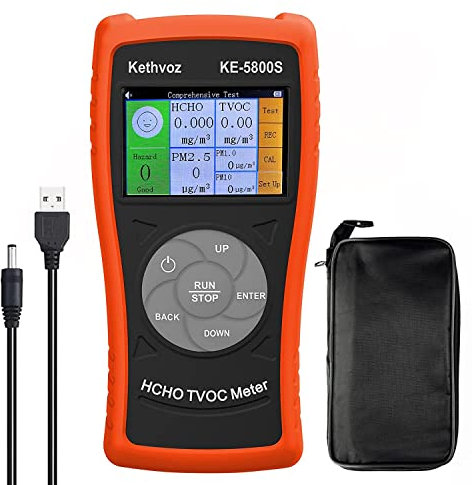 Air Quality Monitor Tester, Kethvoz 6 in 1 Indoor Air Quality Monitor for HCHO TVOC PM1.0 PM2.5 PM10 AQI, Formaldehyde Detector Meter PM2.5 PM10 Air Pollution Monitor AQI for Home Bedroom Office