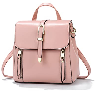 NICOLE & DORIS Damen Rucksack Klein Handtasche Mini PU Leder Umhängetasche Casual Daypack Cityrucksack Mädchen Mit Klappe Rosa