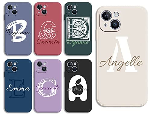 Sunrive Personalised Custom Case compatible with iPhone 14 15 16 13 12 Pro Max 11 Mini Xr Xs X 8 7 Plus SE 6s 6, Soft TPU Customised Cover with Initial Name & Text