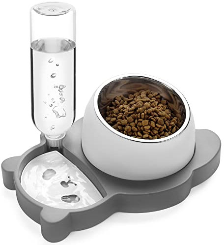 WZFFPAOJ Elevated Dog Cat Bowls, Tilted Cat Food and Water Bowl Set with Water Dispenser and Stainless Steel Bowl for Cats and Small Dogs
